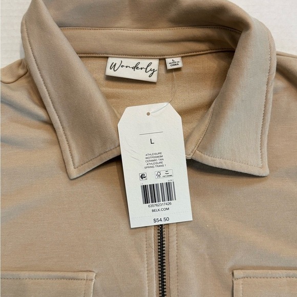 NWT Wonderly Beige Collared Top with‎ a 1/4 zip and drawstring waist - Picture 3 of 7